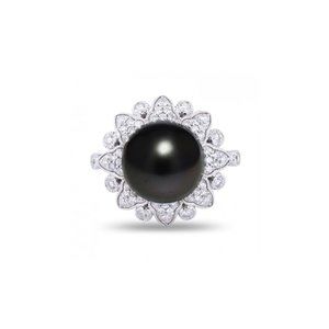 18K WHITE GOLD TAHITIAN PEARL AND DIAMOND RING